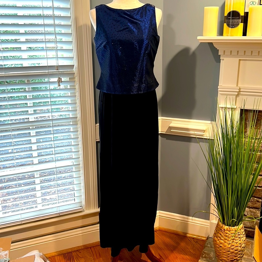 Navy and black velvet maxi dress